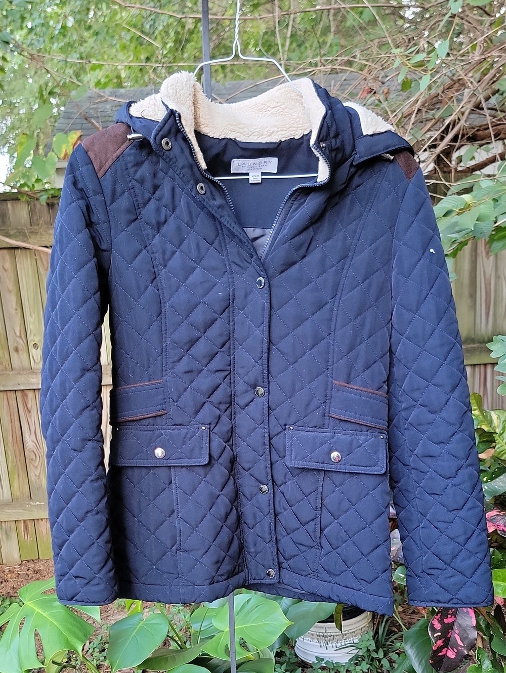 Laundry by Shelli Segal Women's Navy Quilted Jacket with Sherpa Lining